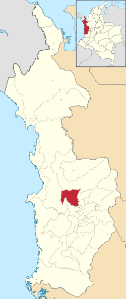 Location of the municipality and town of Río Quito in the Chocó Department of Colombia