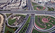 Aerial view of the interchange between Al Qutaeyat Road and Zabeel Road; Zabeel Park is on the left