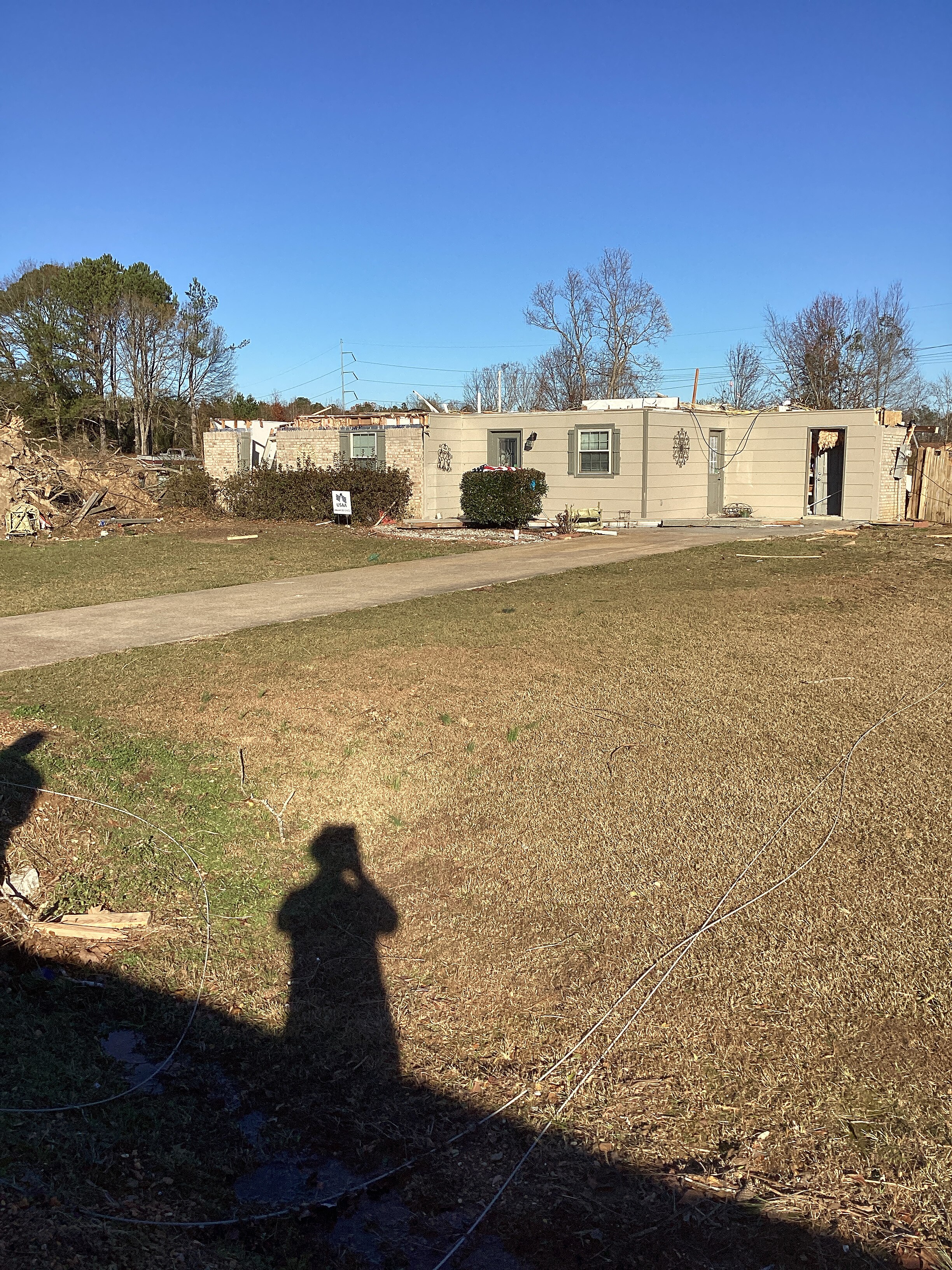 A home that suffered heavy EF2 damage near Woodlawn, Mississippi.