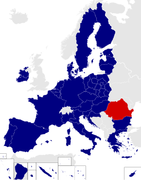 Map of the European Parliament constituencies with Romania highlighted in red