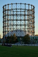 Gasometer, a landmark of Rote Insel, as of 2022 in redevelopment into a building