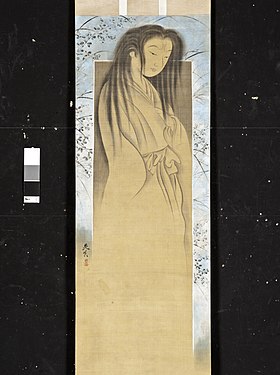 Shibata Zeshin. Fantôme[61]. Rouleau vertical, encre et argent sur soie. XIXe siècle. LACMA