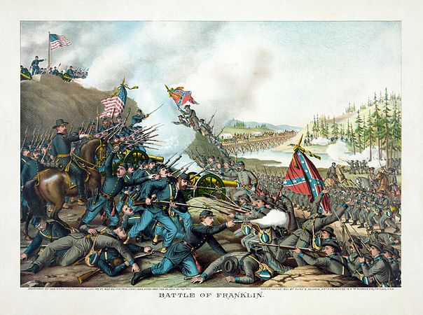 The Battle of Franklin in the American Civil War. This will appear on Wikipedia's main page for the battle's 150th anniversary on November 30. (created by Kurz and Allison, restored by Adam Cuerden)