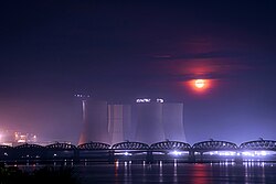 Rooppur Nuclear Power Plant, Hardinge Bridge, and Lalon Shah Bridge at the same frame on a moonlit night