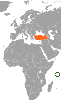 Map indicating locations of Seychelles and Turkey