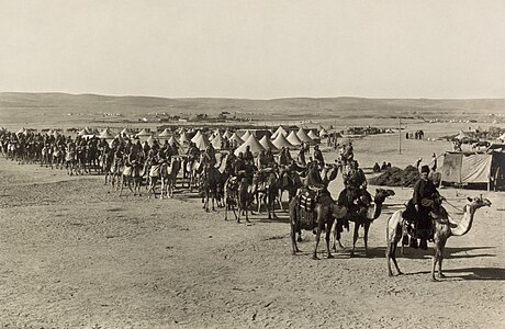 Ottoman camel corps in the Raid on the Suez Canal, by American Colony Jerusalem (edited by Durova)