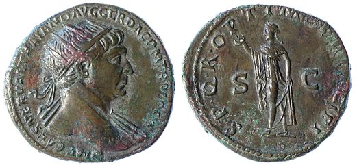 Orichalcum dupondius of the Roman Emperor Trajan