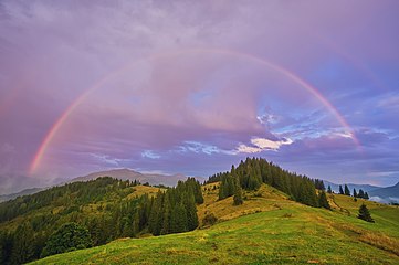 Rainbow over the Carpathian Mountains