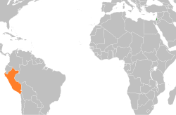 Map indicating locations of Palestine and Peru