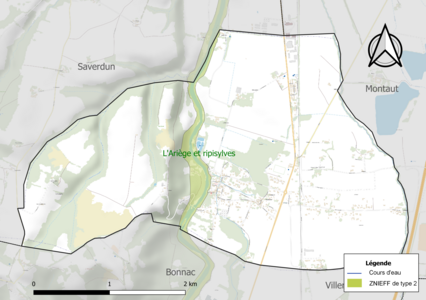 Carte de la ZNIEFF de type 2 sur la commune.