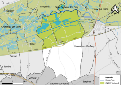 Carte des ZNIEFF de type 2 de la commune.