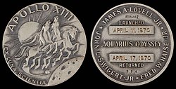 Apollo 13 mission emblem and crew names (front). Flight dates and serial number 354 (back)