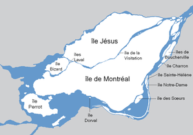 Les îles formant l'archipel d'Hochelaga (en blanc)