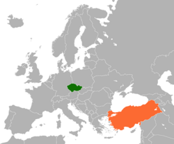 Map indicating locations of Czech Republic and Turkey