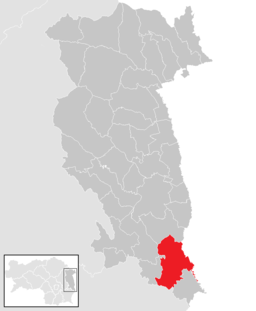 Kommunens läge i distriktet Hartberg-Fürstenfeld