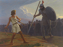 Portrait of David fighting Goliath