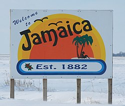 A welcome sign in Jamaica, Iowa.