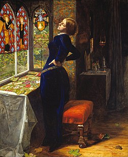 Mariana, personnage de la pièce Mesure pour mesure de Shakespeare, représentée par John Everett Millais en 1851 dans ce tableau préraphaélite conservé au Tate Britain. (définition réelle 2 260 × 2 771)