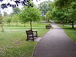 Paths and benches near main open area