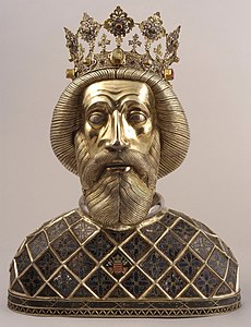Medieval herm of King Saint Ladislaus of Hungary that contains his skull; currently in the Basilica of Győr