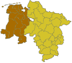 Map of Lower Saxony highlighting Weser-Ems