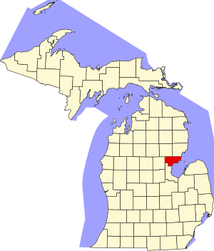 Map of Michigan highlighting Arenac County