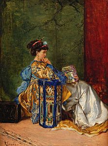 Jeune femme dans un intérieur oriental, huile sur bois, époque 1870[7]