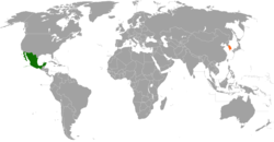 Map indicating locations of Mexico and South Korea