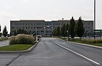The landside of the headquarters building