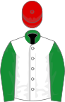 White, green sleeves and collar, red cap