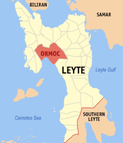 Mapa han Leyte nga nagpapakita kon hain nahimutang an Syudad han Ormoc.