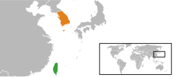 Taiwan と Republic of Korea の位置を示した地図