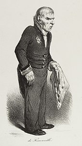 Lithographie par Honoré Daumier, représentant Sémonville âgé en uniforme de grand référendaire, tassé, légèrement vouté