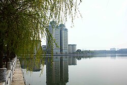 The library of the South Central University for Nationalities on the Shore of South Lake