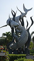 Sura and Baya Statue (1989) in center of Surabaya, Indonesia