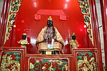 A shrine to Guan Di, flanked by Guan Ping and Zhou Cang.