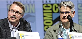 Vince Gilligan and Peter Gould at the 2018 San Diego Comic-Con International in San Diego, California.