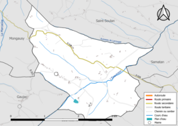 Carte en couleur présentant le réseau hydrographique de la commune