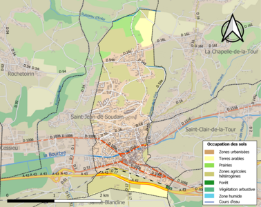 Carte en couleurs présentant l'occupation des sols.