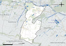 Carte en couleur présentant le réseau hydrographique de la commune