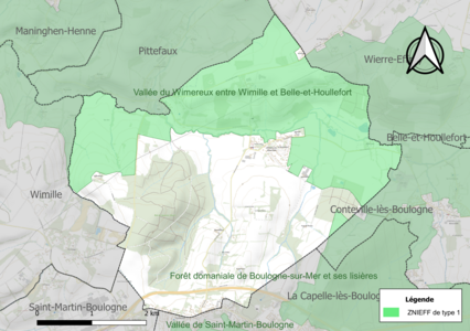 Carte des ZNIEFF de type 1 sur la commune.