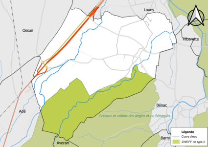 Carte de la ZNIEFF de type 2 sur la commune.