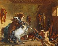 Arab Horses Fighting in a Stable, 1860