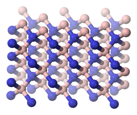 Structure cristalline du c-BN, analogue au diamant.