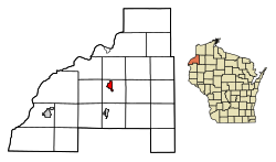 Location of Webster in Burnett County, Wisconsin.