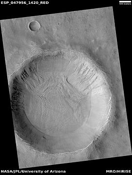 Crater with gullies, as seen by HiRISE under HiWish program