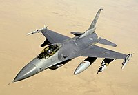 General Dynamics F-16 Fighting Falcon vortices from sharp-edged wide forebody stabilize flow over entire aircraft including outboard wing