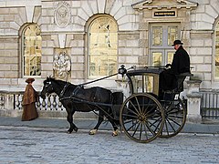 Un hansom cab filmé lors du tournage d'un épisode de Sherlock Holmes pour la télévision britannique en 2004.