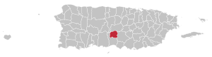 Map of Puerto Rico highlighting Villalba Municipality