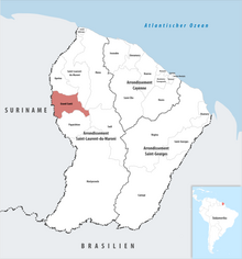 Location of the commune (in red) within French Guiana